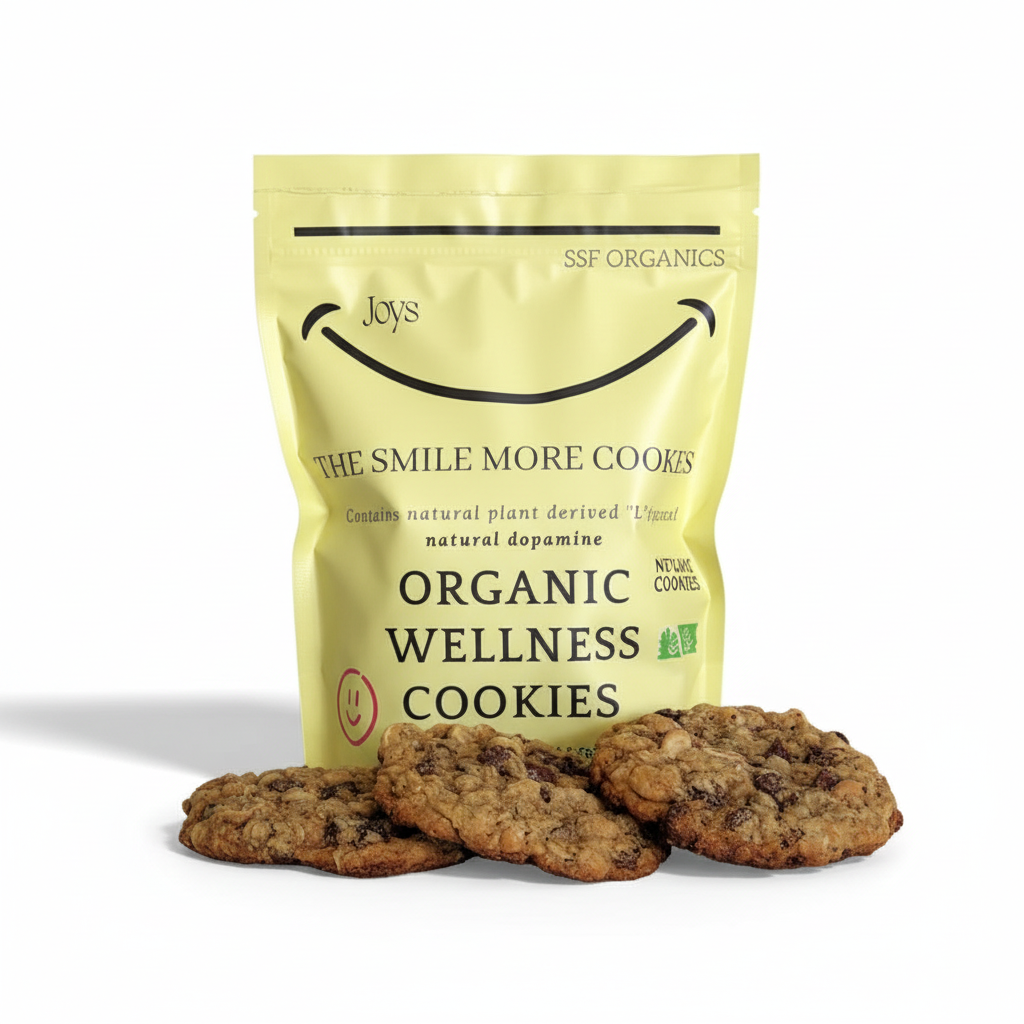 SSF Organics- JOYS- The Smile More Cookie - Organic Wellness Cookies- Made to Order | Bone Broth Collagen | Natural Dopamine | Sprouted Spelt Flour | 4 Pk.